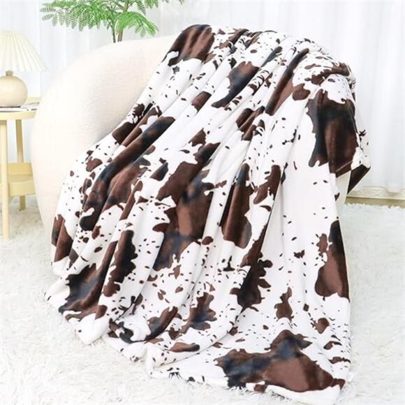 Fleece Cow Print Throw, Super Soft Flannel Cozy Fuzzy Cow Blankets for Adults - Picture 7 of 7